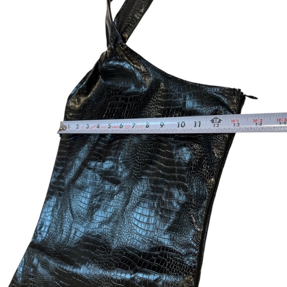 Simmi Maxi Bodycon Dress  Halter Neck, Leather Croc,  Solid Black, Size 2 - Picture 5 of 14